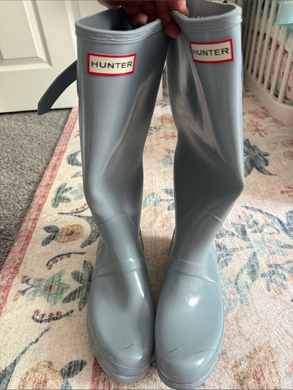 Hunter Women's Blue Tall Rain Boots 
Barely worn 
A few small marks (pictured)